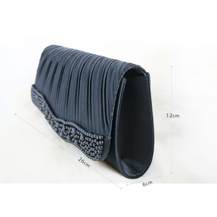 ブラック | パールビジューラディアルサテンプリーツバッグ | DRESS+