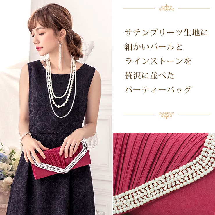 2018年春新着パーティーバッグバッグ2way大きめハンドバッグショルダーバッグ結婚式お呼ばれクラッチクラッチバッグサテンプリーツサテンバッグパーティー5色選べるベージュネイビーブラックシルバーワインレッドレディースバッグ小物ファッション