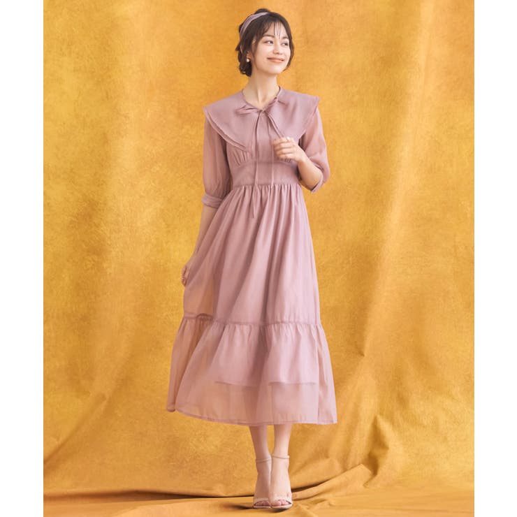 ワンピース シアー素材 ケープ付き ミモレ丈パーティードレス卒業式 成人式 | DRESS+ | 詳細画像10 