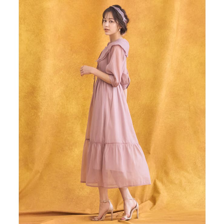 ワンピース シアー素材 ケープ付き ミモレ丈パーティードレス卒業式 成人式 | DRESS+ | 詳細画像11 