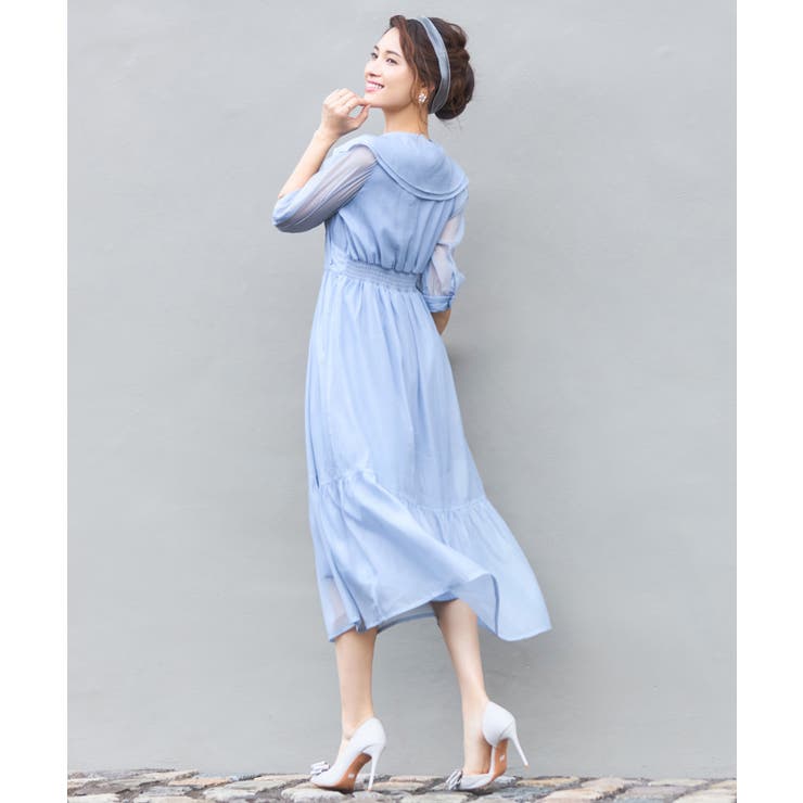 ワンピース シアー素材 ケープ付き ミモレ丈パーティードレス卒業式 成人式 | DRESS+ | 詳細画像14 