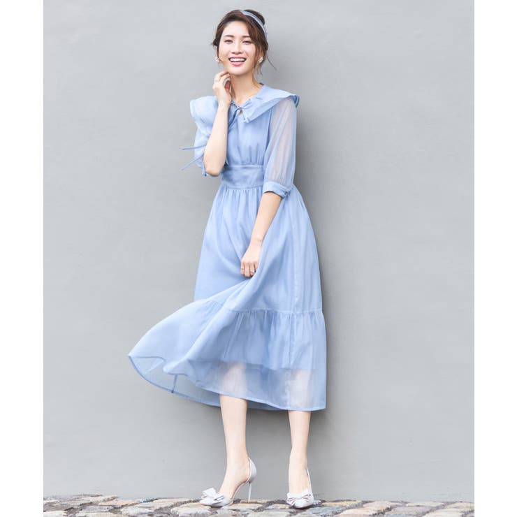 ワンピース シアー素材 ケープ付き ミモレ丈パーティードレス卒業式 成人式 | DRESS+ | 詳細画像15 