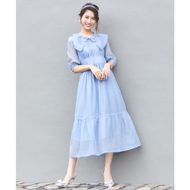 ワンピース シアー素材 ケープ付き ミモレ丈パーティードレス卒業式 成人式 | DRESS+ | 詳細画像16 