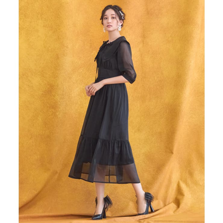 ワンピース シアー素材 ケープ付き ミモレ丈パーティードレス卒業式 成人式 | DRESS+ | 詳細画像5 