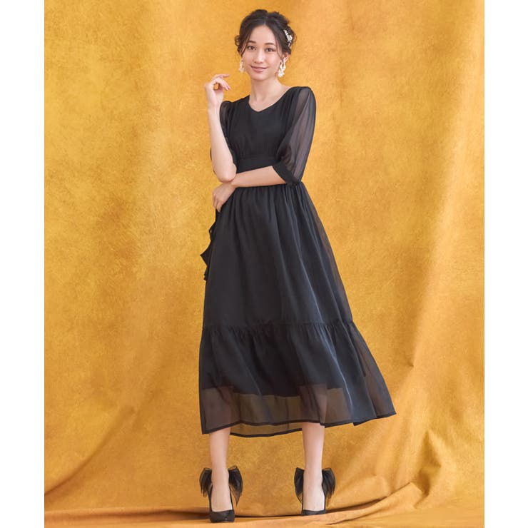 ワンピース シアー素材 ケープ付き ミモレ丈パーティードレス卒業式 成人式 | DRESS+ | 詳細画像6 