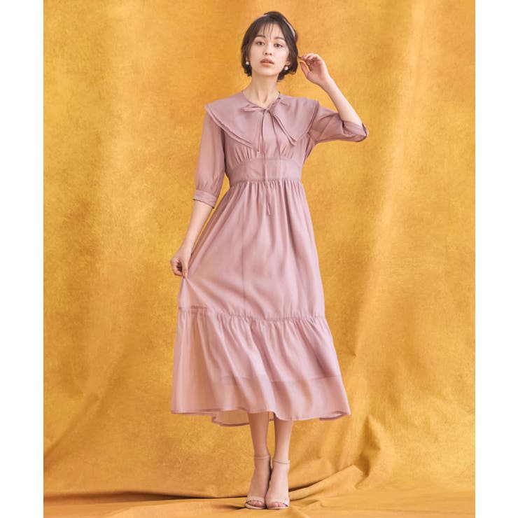 ワンピース シアー素材 ケープ付き ミモレ丈パーティードレス卒業式 成人式 | DRESS+ | 詳細画像9 