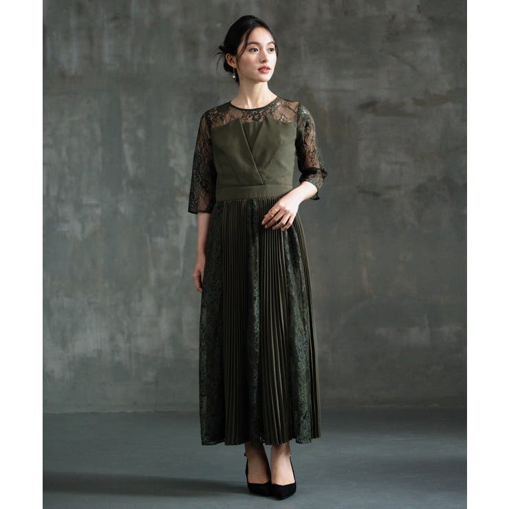 カーキ | ワンピース ドレス レース袖 | DRESS+