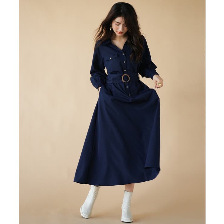 【新品未使用タグ付き】MADISONBLUE ロングシャツワンピース ベルト00 ベルト付きロングシャツワンピース[品番：DSSW0004020]｜SAISON