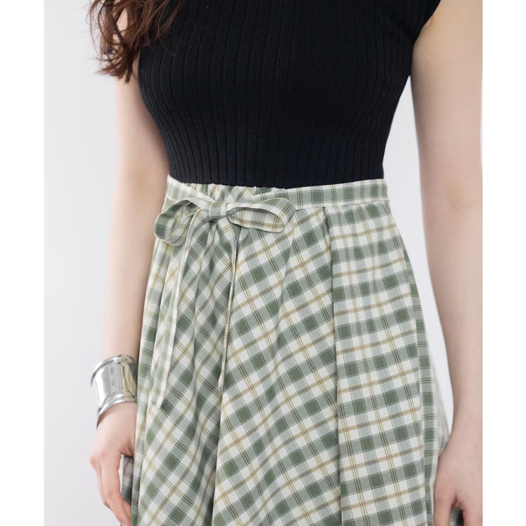 ニットトップスとチェック柄スカートのドッキングワンピース | SAISON DE PAPILLON  | 詳細画像10 