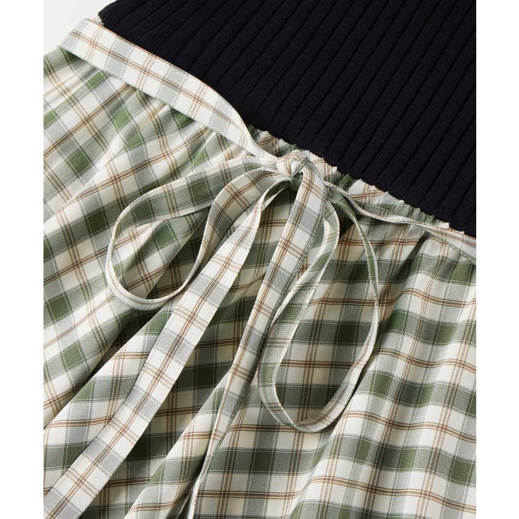 ニットトップスとチェック柄スカートのドッキングワンピース | SAISON DE PAPILLON  | 詳細画像23 