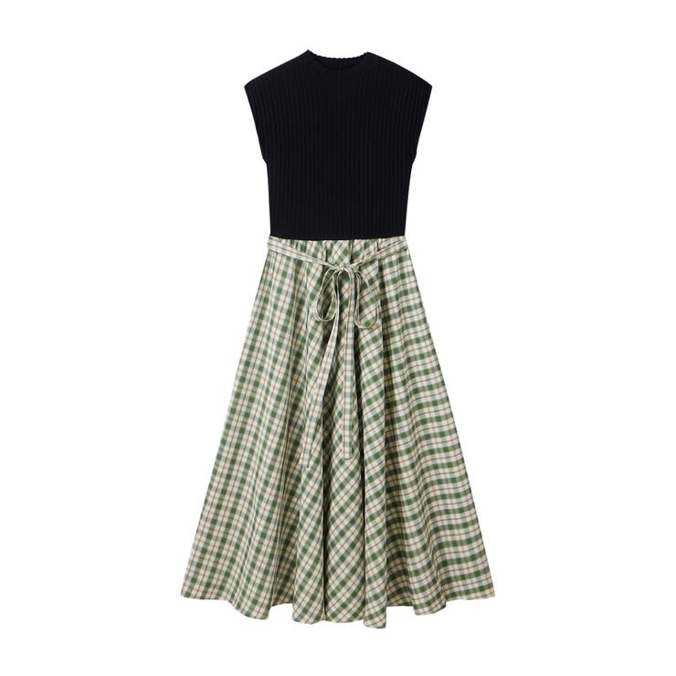 ニットトップスとチェック柄スカートのドッキングワンピース | SAISON DE PAPILLON  | 詳細画像26 