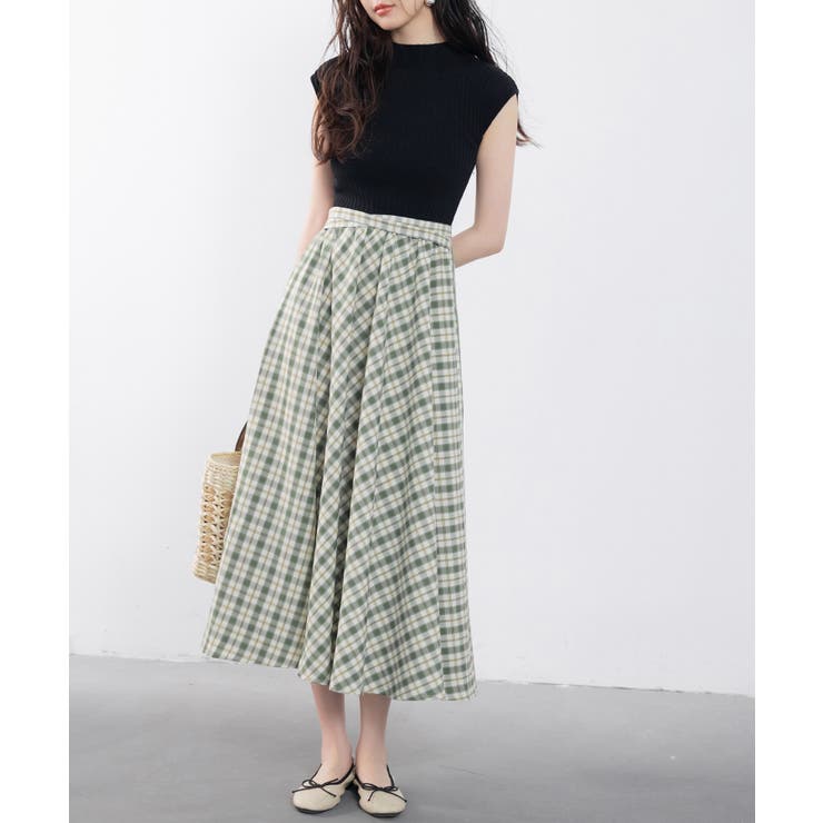 ニットトップスとチェック柄スカートのドッキングワンピース | SAISON DE PAPILLON  | 詳細画像5 