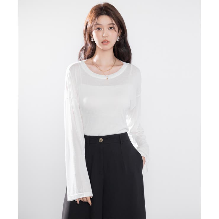 シアー生地長袖クルーネックトップス | SAISON DE PAPILLON  | 詳細画像10 