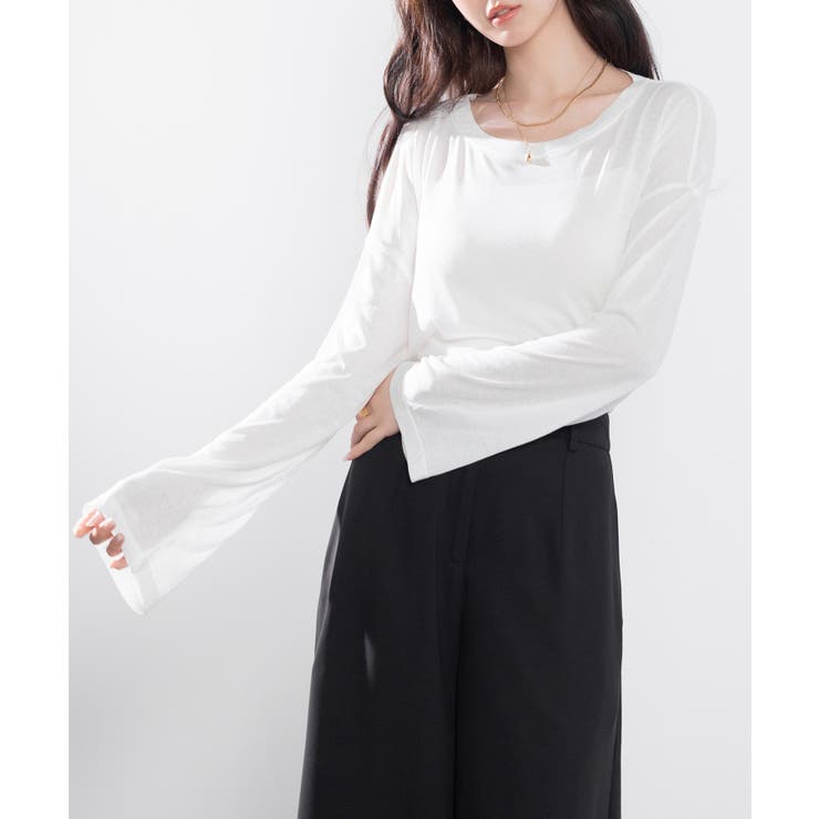シアー生地長袖クルーネックトップス | SAISON DE PAPILLON  | 詳細画像14 