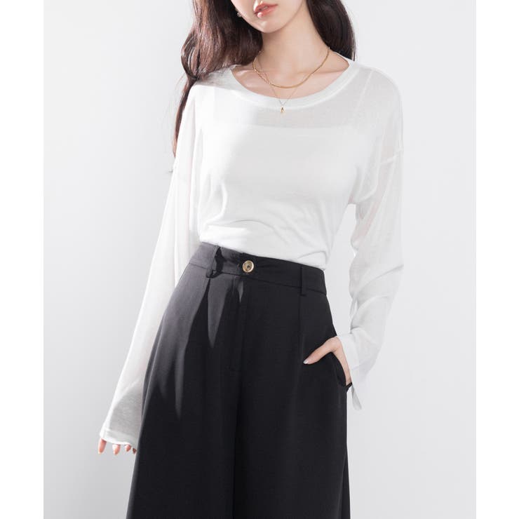 シアー生地長袖クルーネックトップス | SAISON DE PAPILLON  | 詳細画像15 