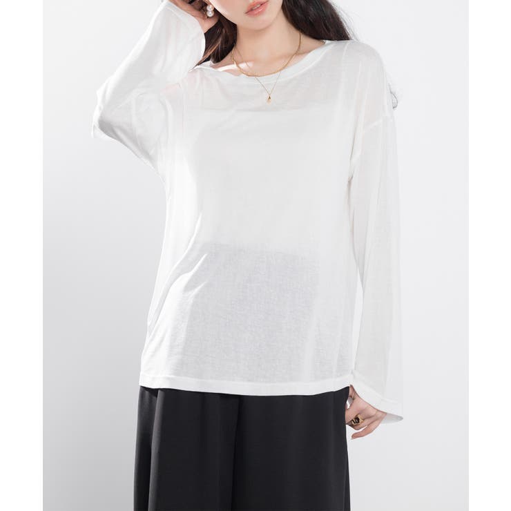 シアー生地長袖クルーネックトップス | SAISON DE PAPILLON  | 詳細画像7 