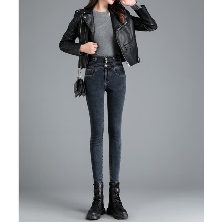 裏起毛ハイウエストストレッチスキニーデニムパンツ | SAISON DE PAPILLON  | 詳細画像12 