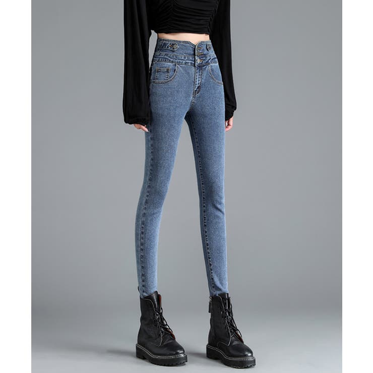 裏起毛ハイウエストストレッチスキニーデニムパンツ | SAISON DE PAPILLON  | 詳細画像14 