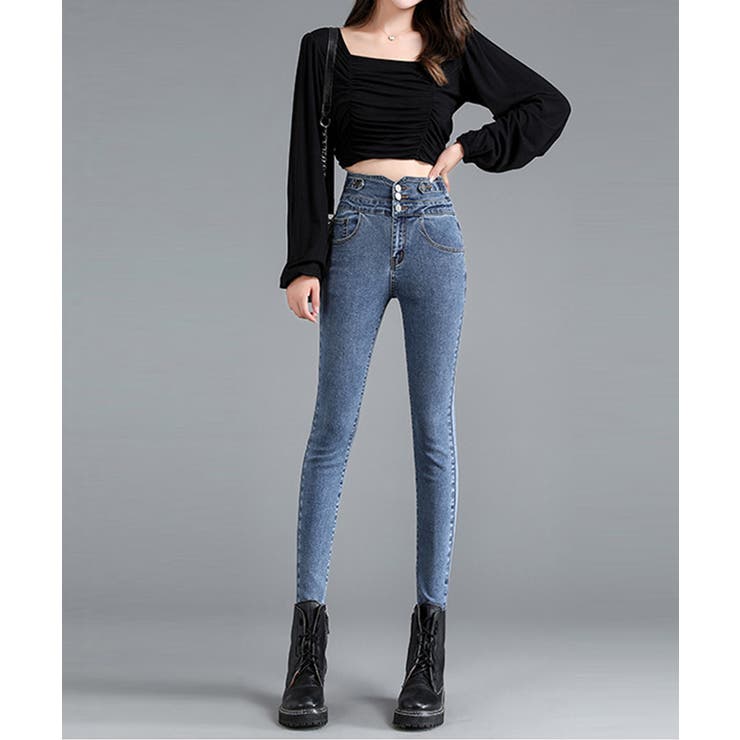 裏起毛ハイウエストストレッチスキニーデニムパンツ | SAISON DE PAPILLON  | 詳細画像16 