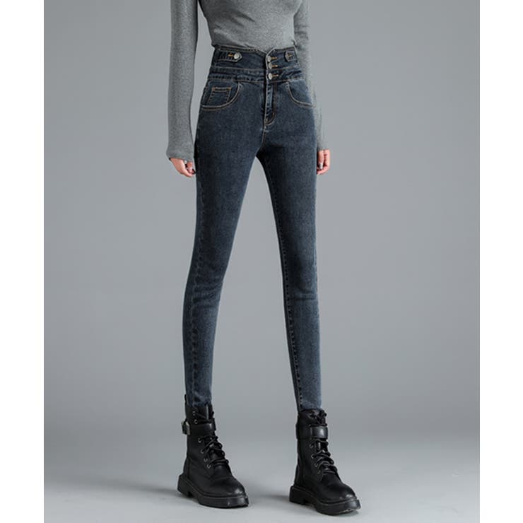 グレー | 裏起毛ハイウエストストレッチスキニーデニムパンツ | SAISON DE PAPILLON 