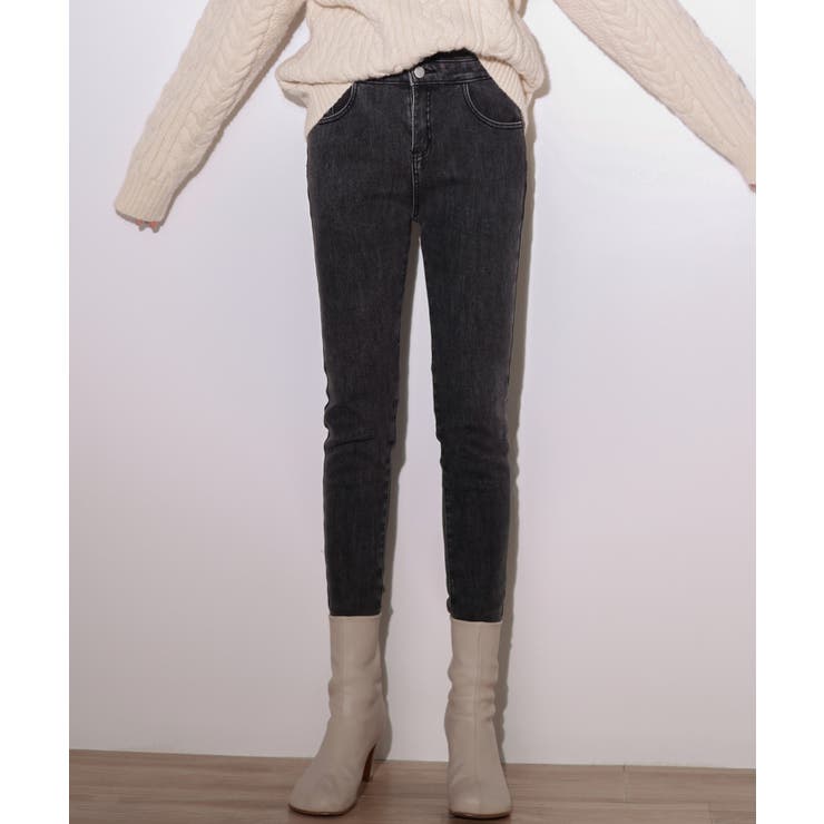 裏起毛ハイウエストストレッチスキニーデニムパンツ | SAISON DE PAPILLON  | 詳細画像2 