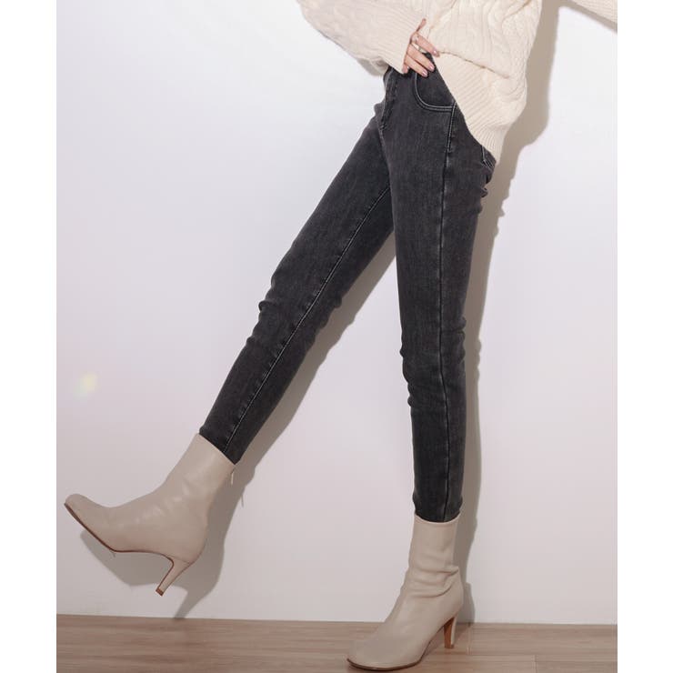 裏起毛ハイウエストストレッチスキニーデニムパンツ | SAISON DE PAPILLON  | 詳細画像3 