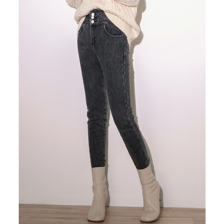 裏起毛ハイウエストストレッチスキニーデニムパンツ | SAISON DE PAPILLON  | 詳細画像4 