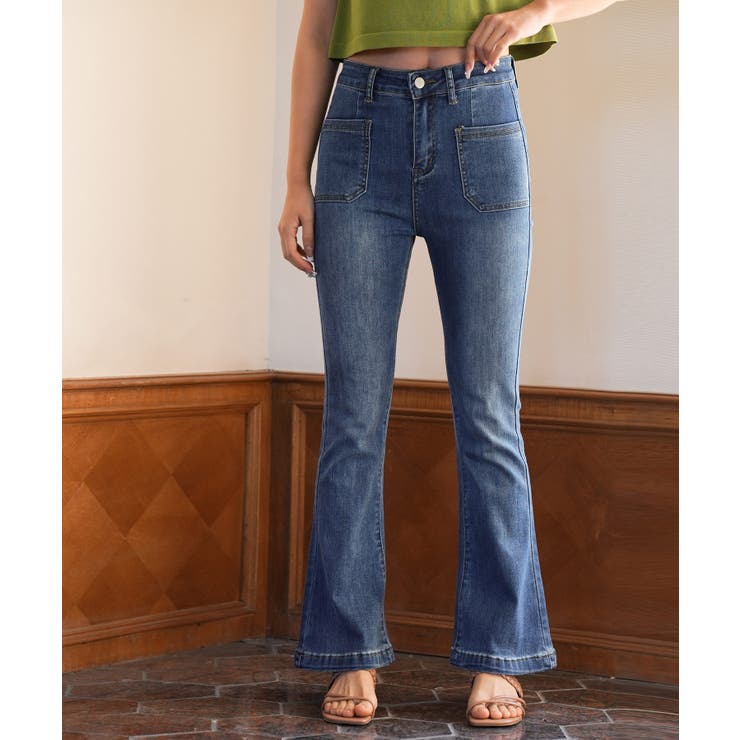 ブルー | ハイライズフレアデニムパンツ | SAISON DE PAPILLON 