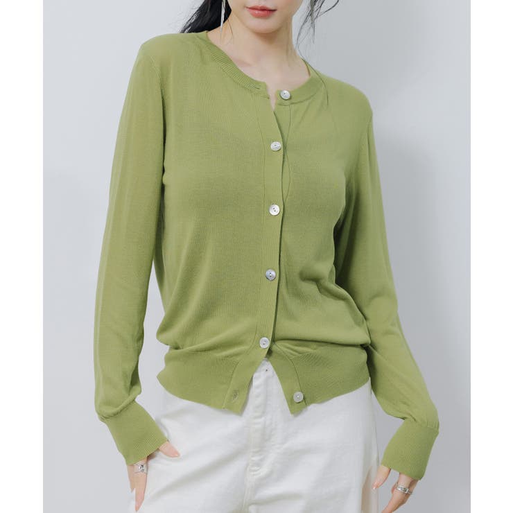 ブラック | 【接触冷感】クルーネックサマーニットカーディガン | SAISON DE PAPILLON 