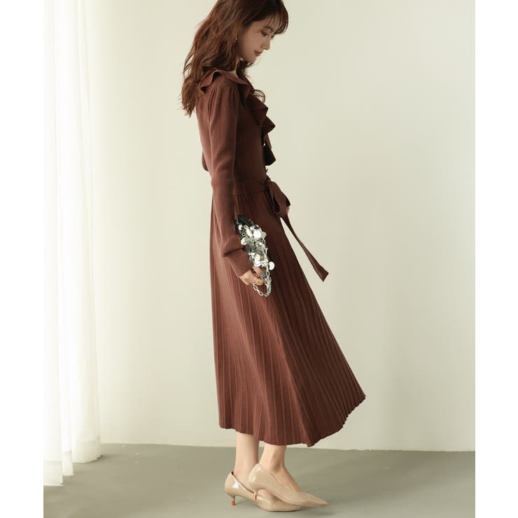 レイヤード風Aラインニットワンピース[品番：DSSW0002851