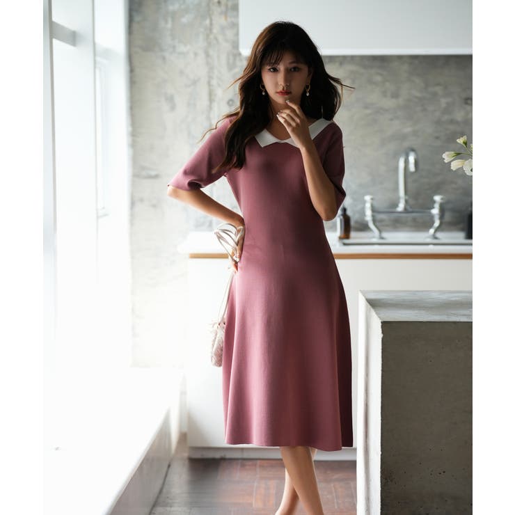 前後2way襟付きミモレ丈ニットワンピース | SAISON DE PAPILLON  | 詳細画像14 