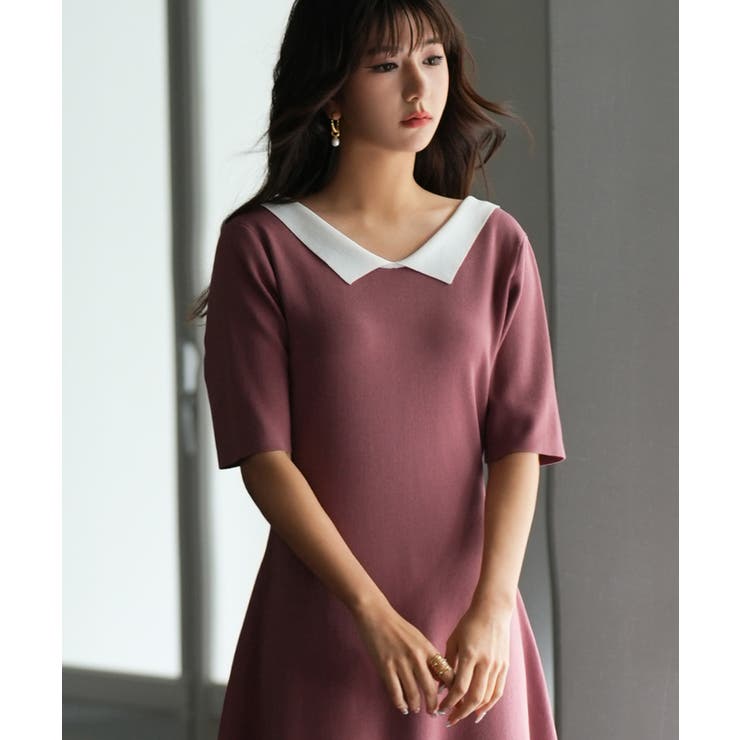 前後2way襟付きミモレ丈ニットワンピース | SAISON DE PAPILLON  | 詳細画像15 