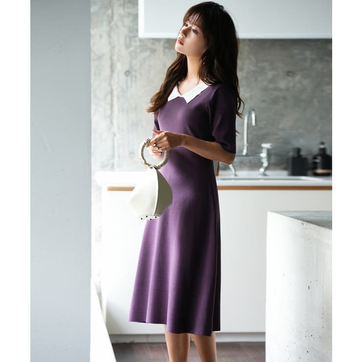 前後2way襟付きミモレ丈ニットワンピース | SAISON DE PAPILLON  | 詳細画像18 