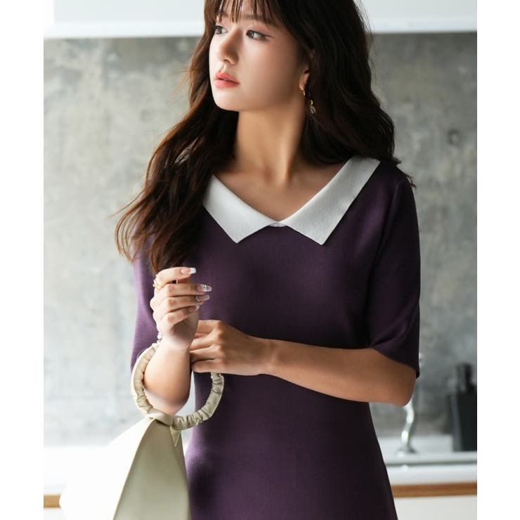 前後2way襟付きミモレ丈ニットワンピース | SAISON DE PAPILLON  | 詳細画像24 