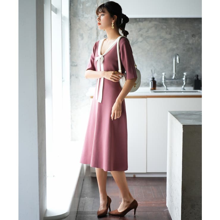 前後2way襟付きミモレ丈ニットワンピース | SAISON DE PAPILLON  | 詳細画像6 