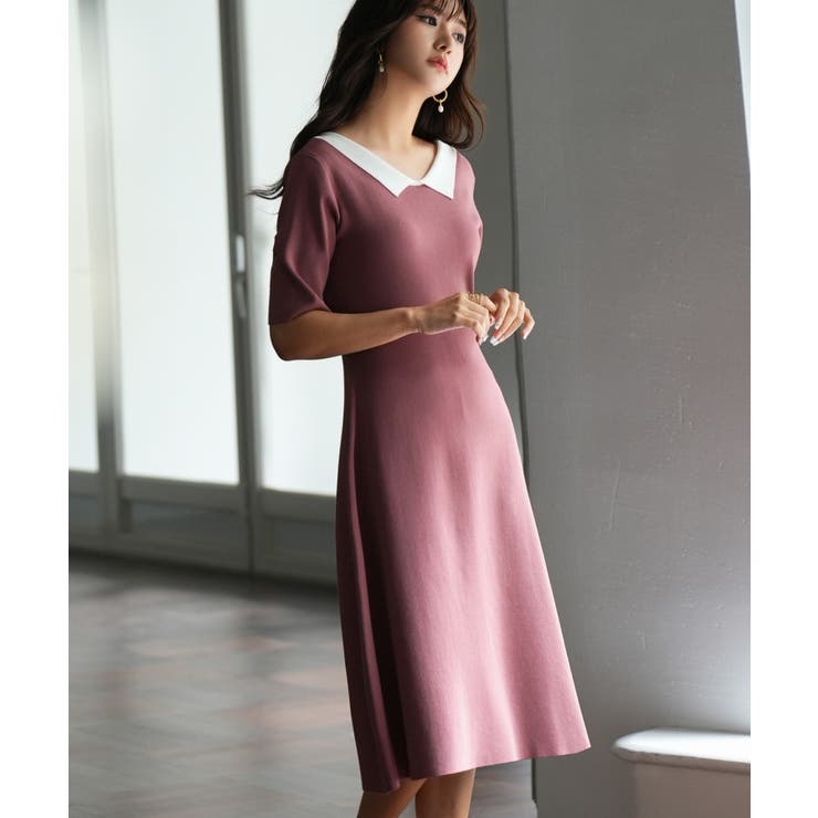 前後2way襟付きミモレ丈ニットワンピース | SAISON DE PAPILLON  | 詳細画像9 