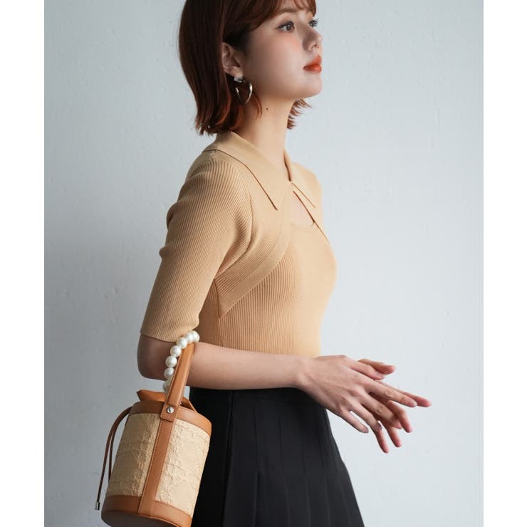 【関税込み】DEVOA カーキ ニット 半袖トップス セール】半袖ニットトップス（ニット/セーター）｜coca（coca
