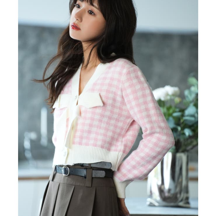 フロントリボンギンガムチェックニットプルオーバー | SAISON DE PAPILLON  | 詳細画像13 