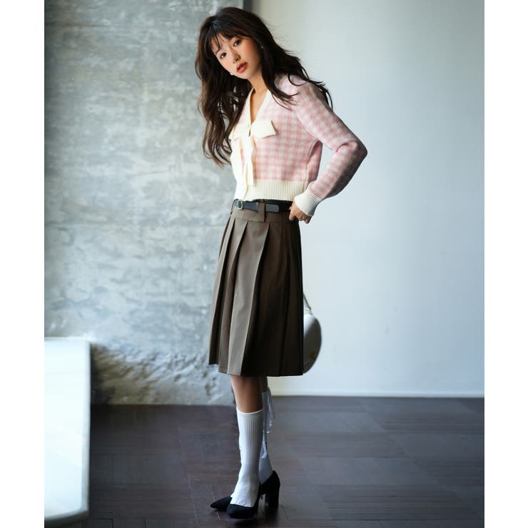 フロントリボンギンガムチェックニットプルオーバー | SAISON DE PAPILLON  | 詳細画像17 