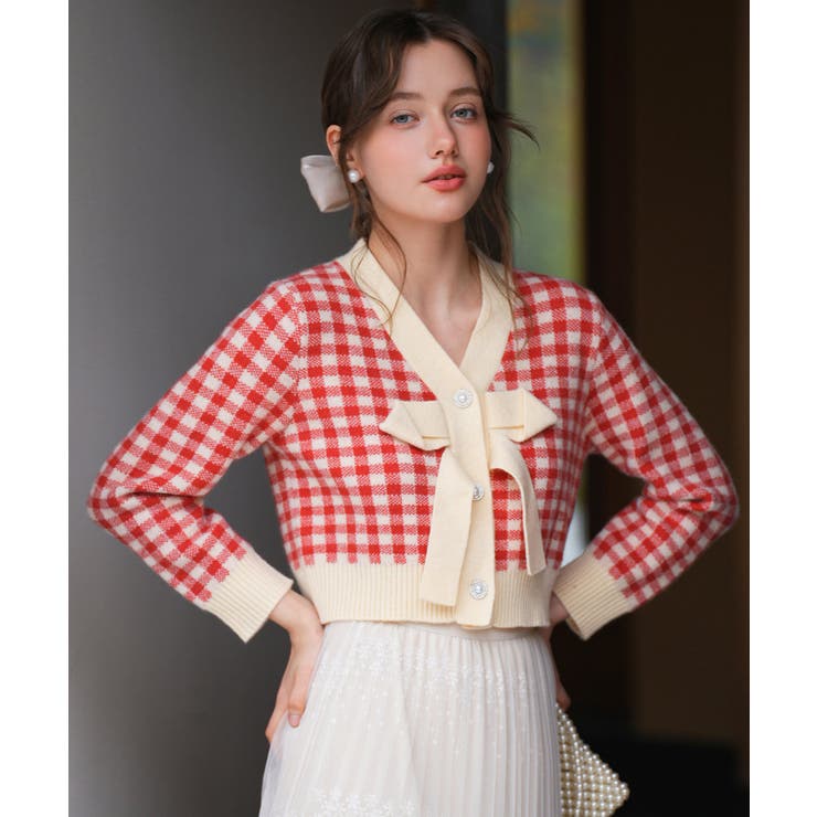 フロントリボンギンガムチェックニットプルオーバー | SAISON DE PAPILLON  | 詳細画像28 