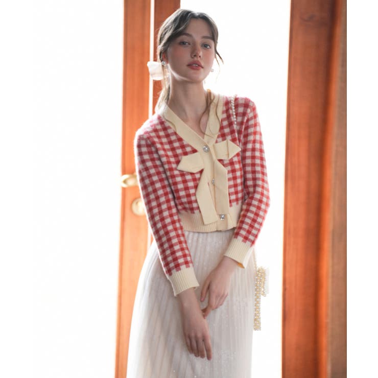 フロントリボンギンガムチェックニットプルオーバー | SAISON DE PAPILLON  | 詳細画像34 