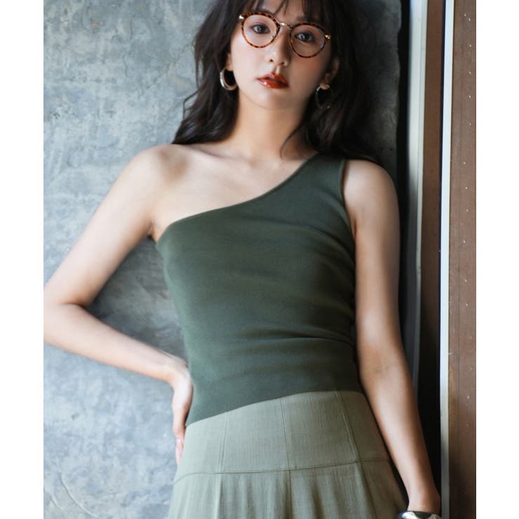 カーキ | ワンショルダーニットタンクトップ | SAISON DE PAPILLON 