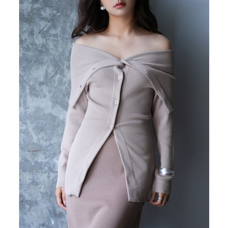 モカ | オフショルダーリブニットプルオーバー | SAISON DE PAPILLON 