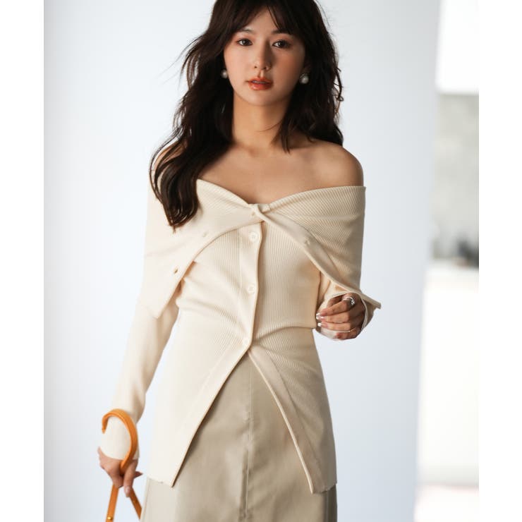 オフショルダーリブニットプルオーバー | SAISON DE PAPILLON  | 詳細画像2 