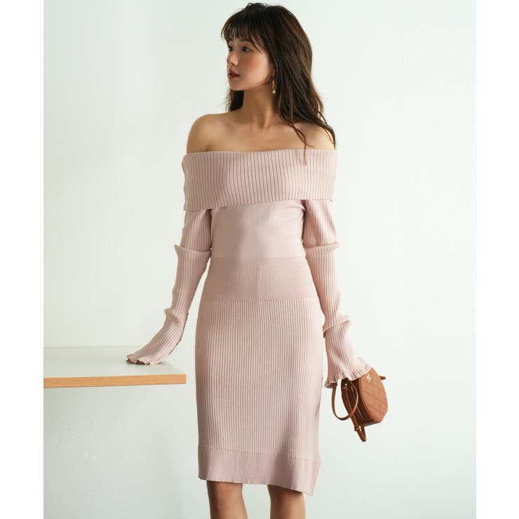 オフショルダー膝丈ニットワンピース | SAISON DE PAPILLON  | 詳細画像18 