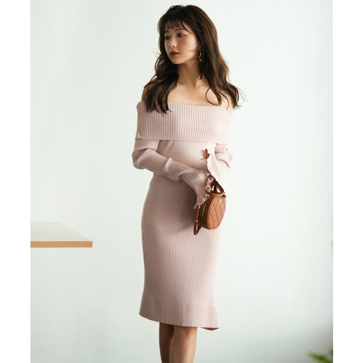 オフショルダー膝丈ニットワンピース | SAISON DE PAPILLON  | 詳細画像19 