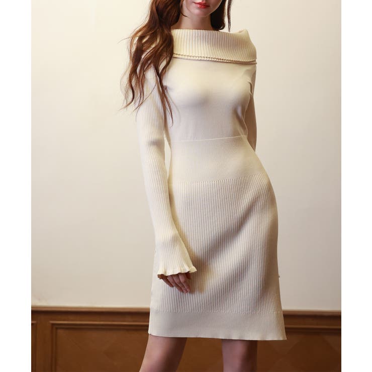 オフショルダー膝丈ニットワンピース | SAISON DE PAPILLON  | 詳細画像27 