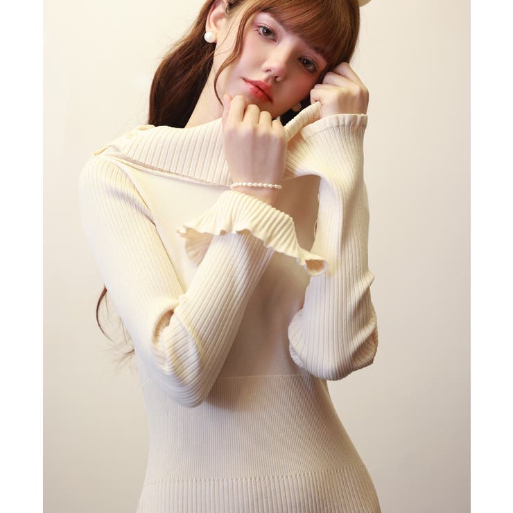 オフショルダー膝丈ニットワンピース | SAISON DE PAPILLON  | 詳細画像28 