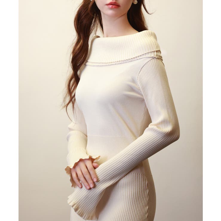 オフショルダー膝丈ニットワンピース | SAISON DE PAPILLON  | 詳細画像29 