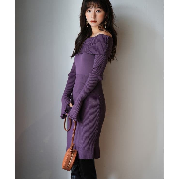 オフショルダー膝丈ニットワンピース | SAISON DE PAPILLON  | 詳細画像32 